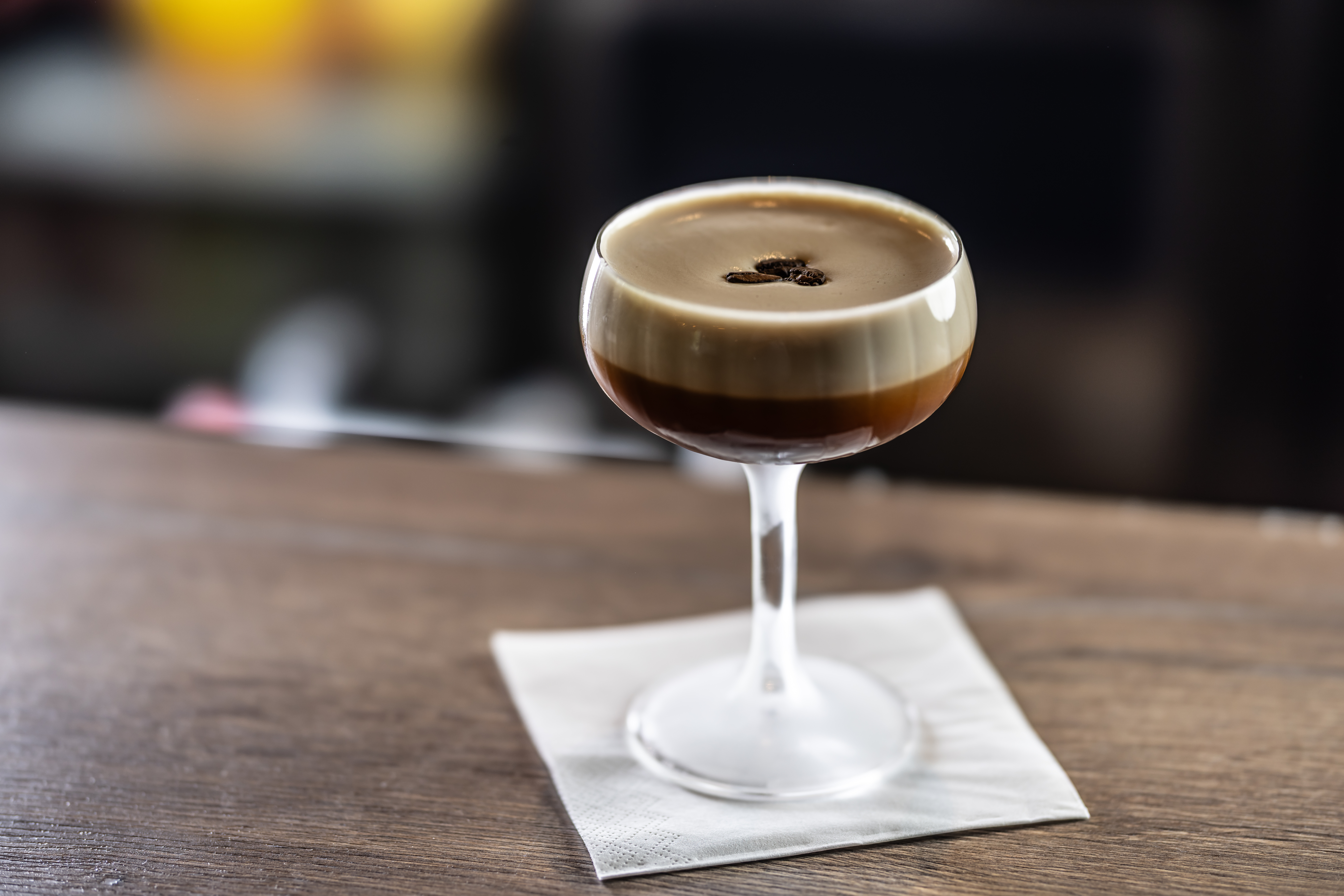 espresso martini on cocktail napkin
